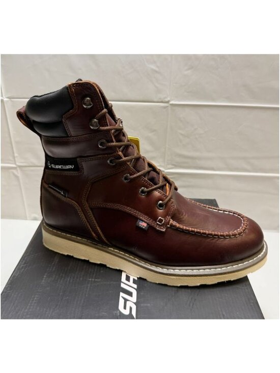 SUREWAY Heavy Duty Soft Toe Full Grain Leather Work Boots Red Wine Size 14 NEW